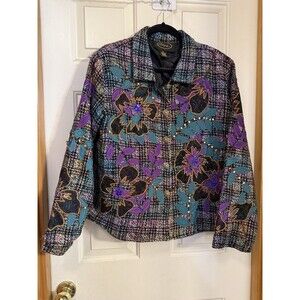 Alex Kim Women’s 2X Embroidered Floral Statement Blazer Jacket Boho Art To